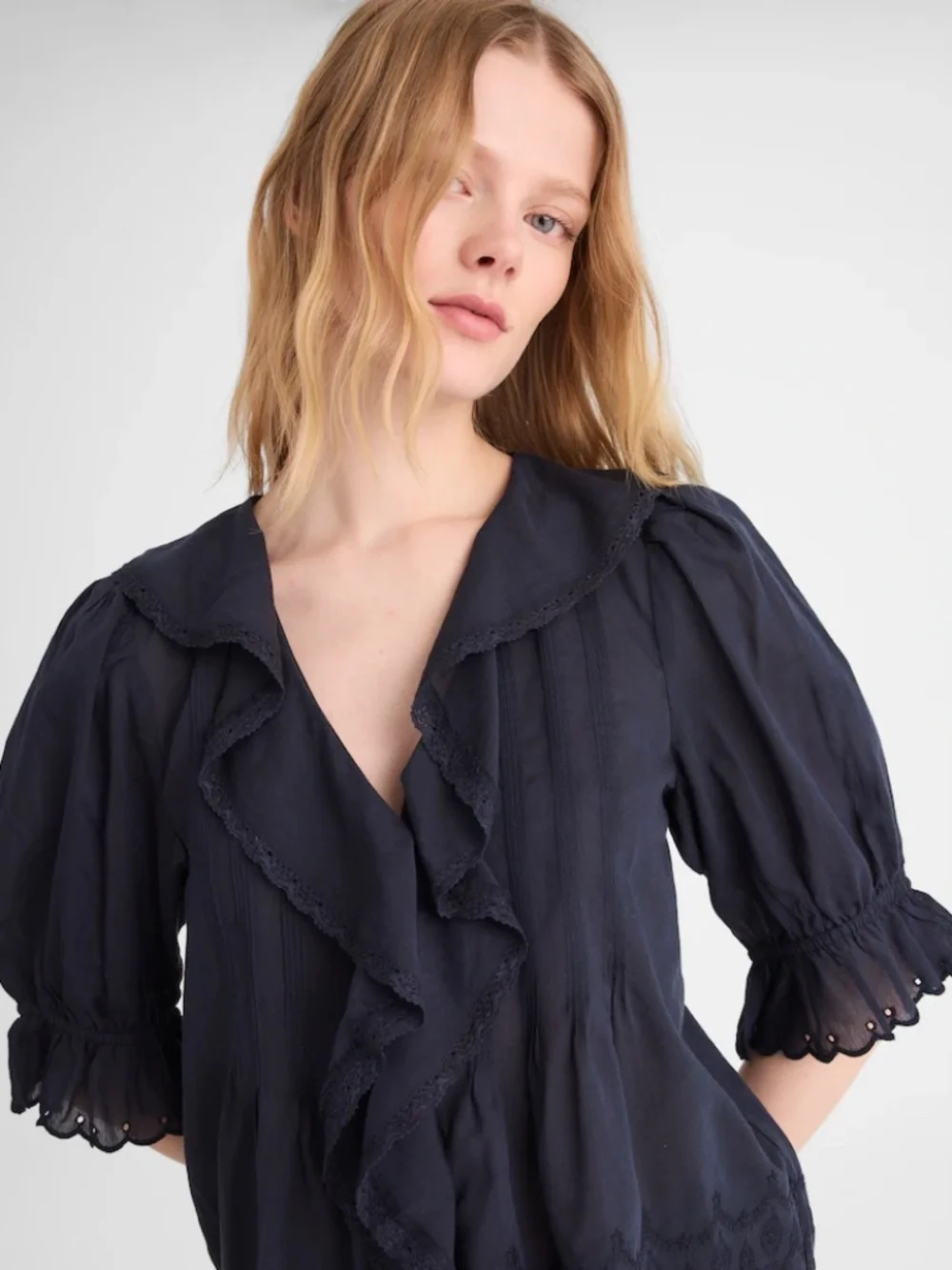 Madewell Blaire Pintucked Ruffled Puff Sleeve Top